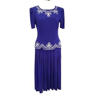 Vintage Midi Short Sleeve Flowy Soft Pleat Drop Waist Dress